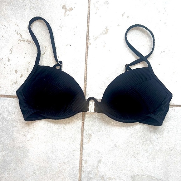 NWOT ribbed bikini bra top B cup/Lg underwire padded gold hardware sexy swimwear - Picture 5 of 8